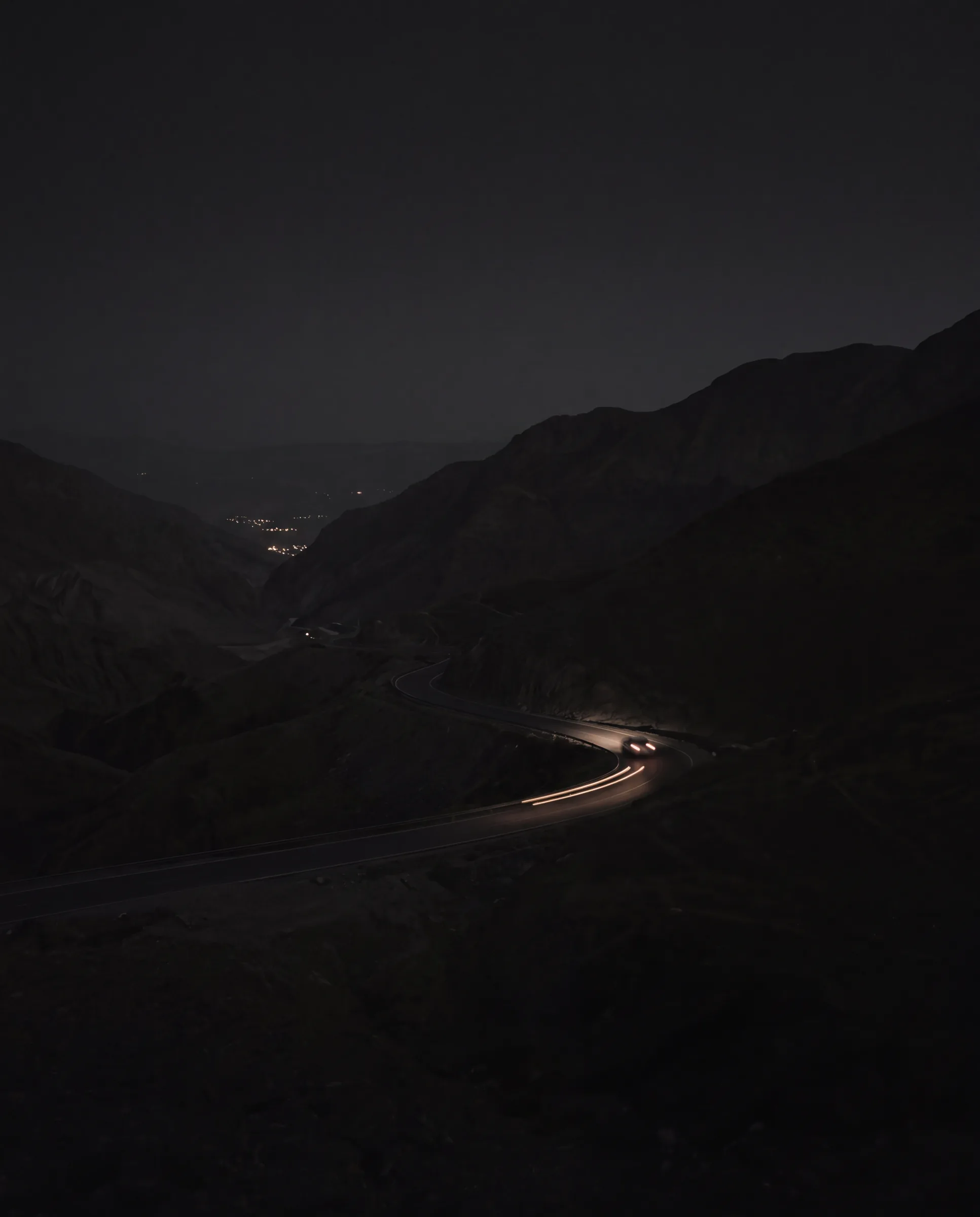 Headlamps on a night pass