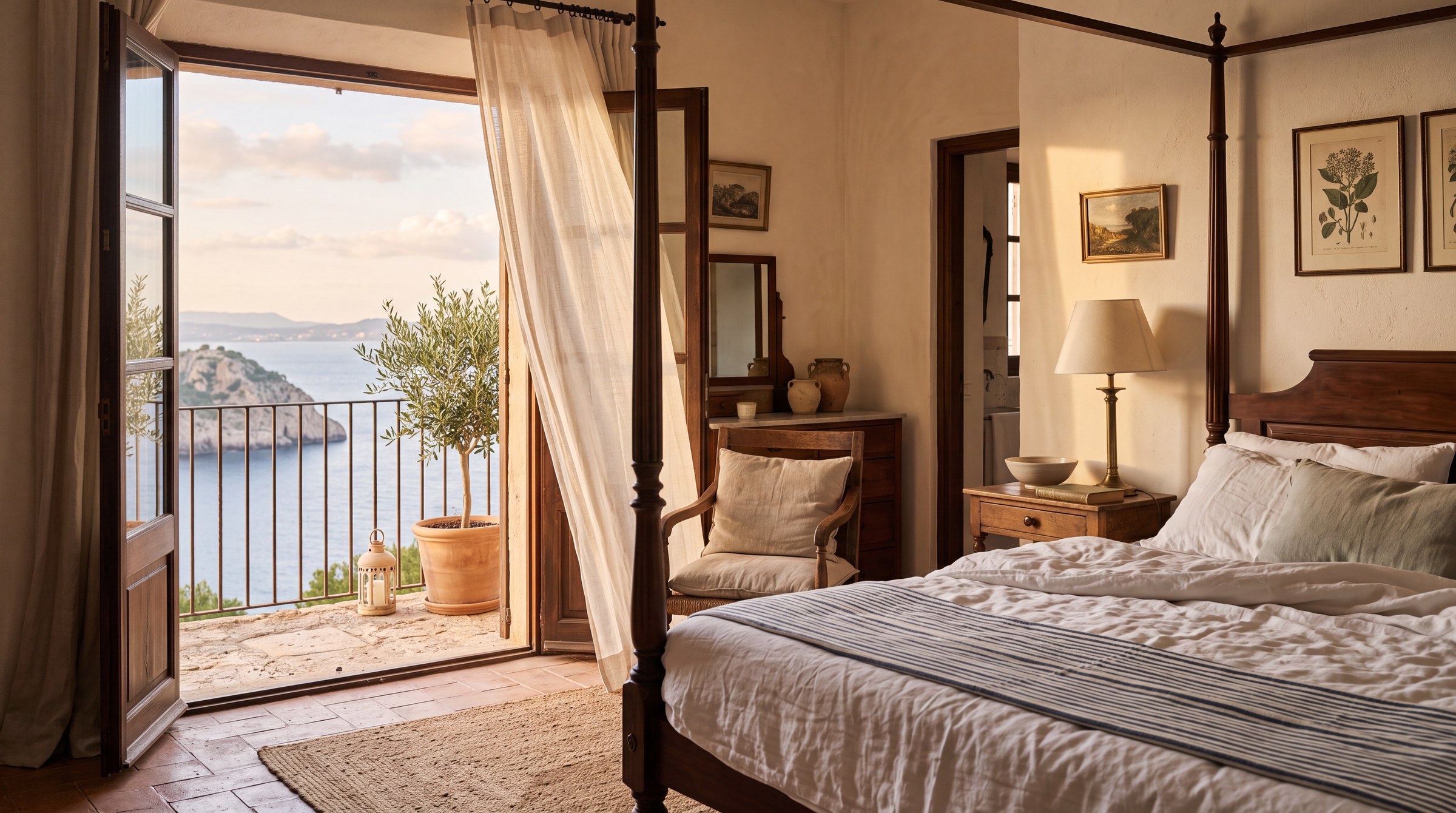 A bedroom opening onto the sea